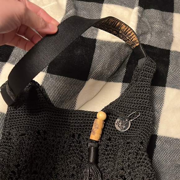 EUC The Sak McClaren Crochet Tote Purse with attached wristlet. Black. - Picture 5 of 17